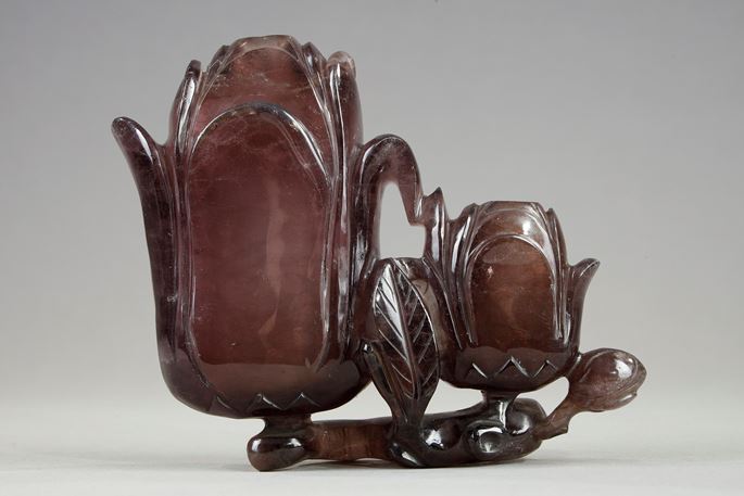 Amethyst group forming double vase depicting two magnolia flowers and branches | MasterArt